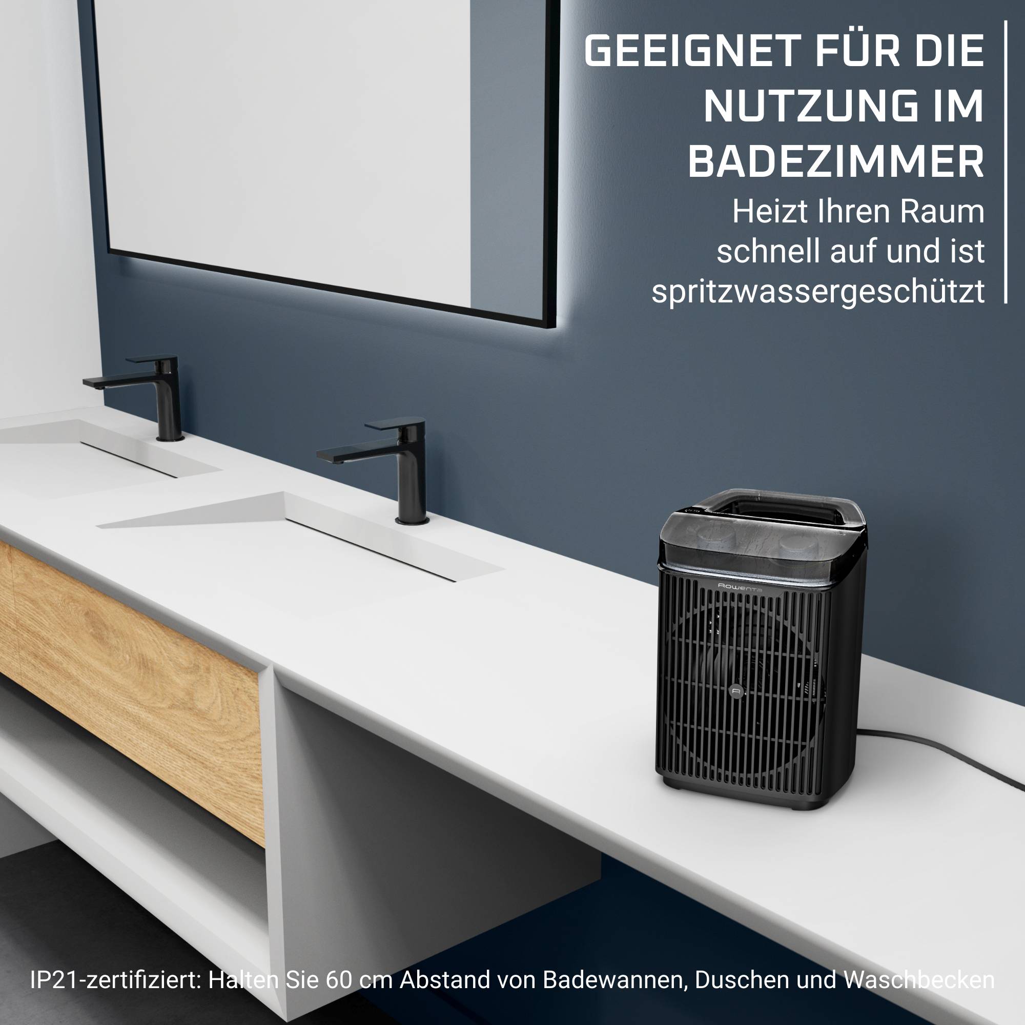 Intense Comfort Aqua, sicherer Badezimmer-Heizlüfter, 2400 W Leistung